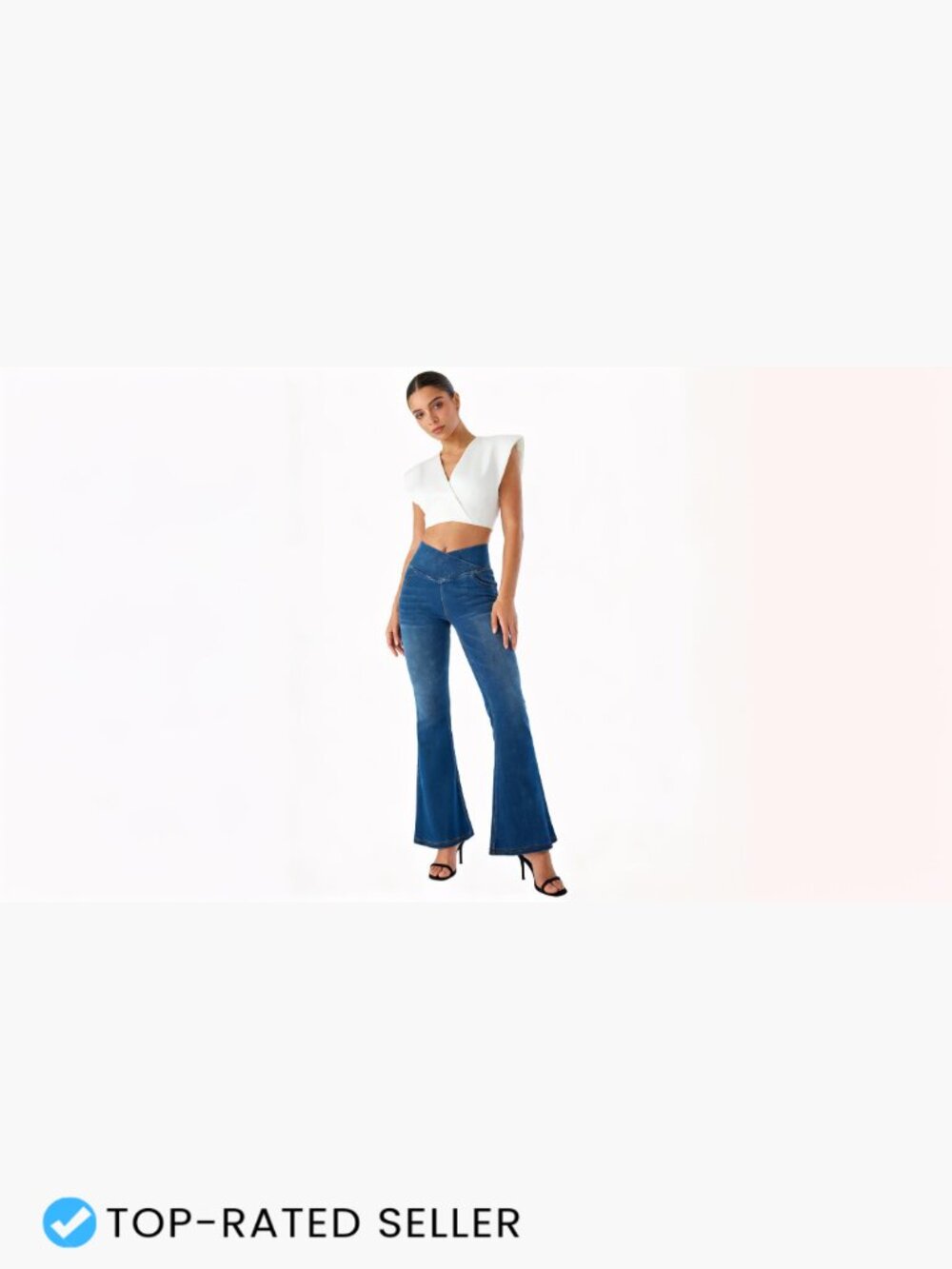 Bell Bottom Jeans High Waisted Stretchy Flare Pull On Wide Leg with Pockets - Picture 5 of 6